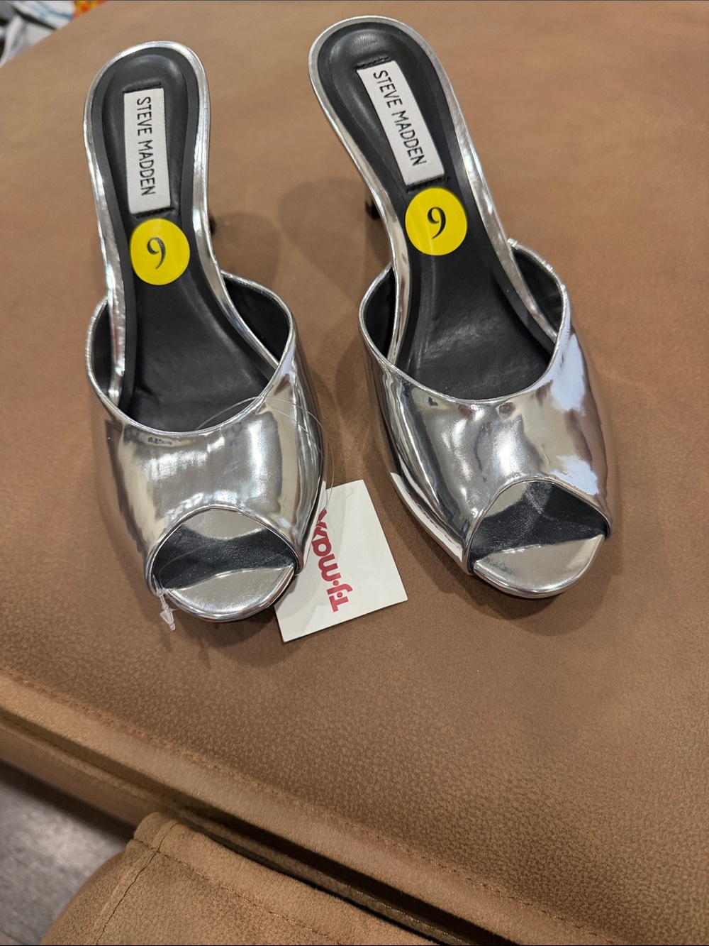 Steve Madden Silver Metallic Peep-Toe Mules